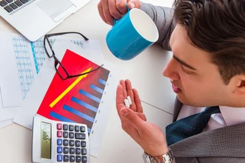 Finance analyst feeling sick due to bad results Stock Photos