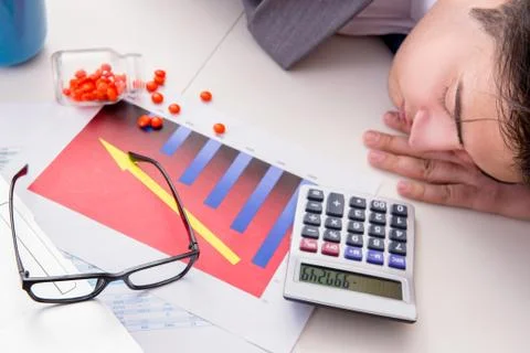 Finance analyst feeling sick due to bad results Stock Photos