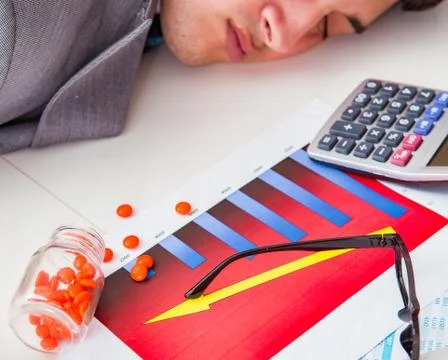 Finance analyst feeling sick due to bad results Stock Photos