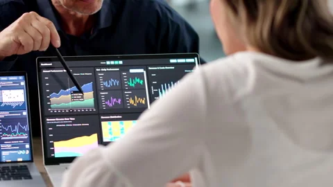 Finance Analysts Review Dashboard Data Together Stock Footage 336368434