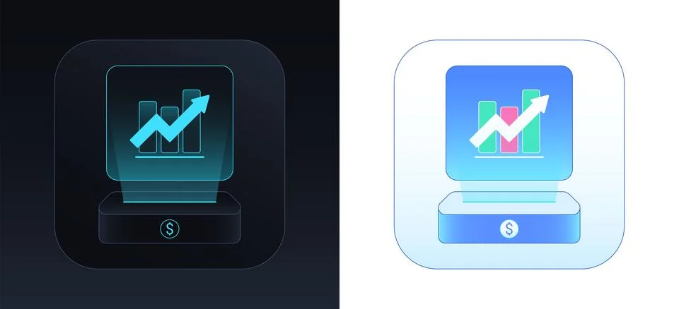 Finance analytics dashboard tool. Chart with bars and upward arrow. Business  Stock Illustration
