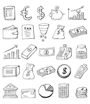Finance and Banking Doodle Icons Set Money Budget Payment Hand Drawn Collecti Stock Illustration