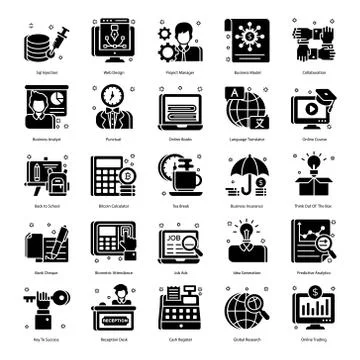 Finance and Business Concepts in Solid Style Pack Stock Illustration