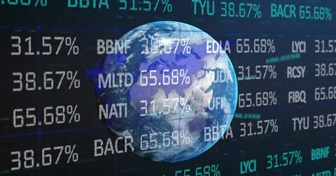 Finance and business data over earth. Illustrazione stock