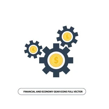 Finance and Commerce Cog Icon, Money Gear Symbol Full Vector Design Stock Illustration