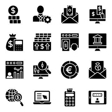 Finance and Data Solid Icons Pack Stock-Illustration