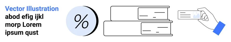 Finance and Documentation Concept with Books, Percentage Symbol, and Hand Stock Illustration