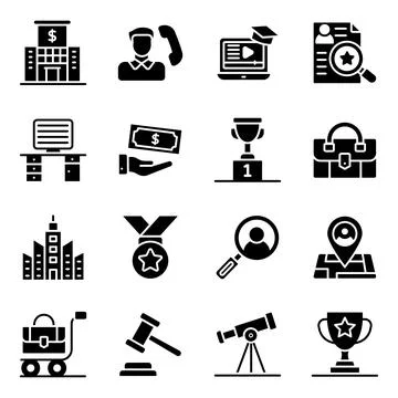 Finance and Ecommerce Solid Icons Stock Illustration