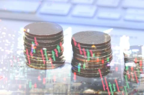 Finance and graph double exposure of city Stock Photos