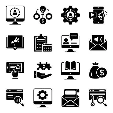 Finance and Management Solid Icons Pack Illustrazione stock