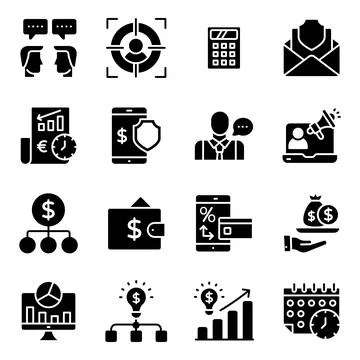 Finance and Online Data Solid Icons Pack Stock-Illustration