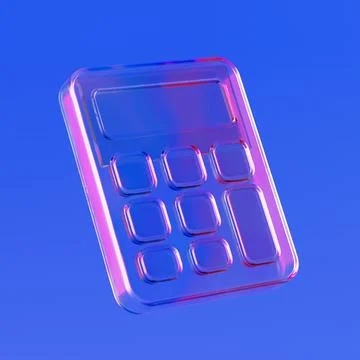 Finance And Technology Concept. Transparent Glass Calculator Icon with Irid.. Stock Illustration