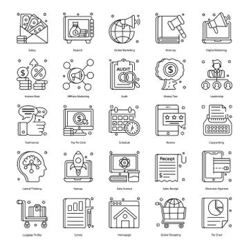 Finance and Technology Concepts in Line Style Pack Stock Illustration