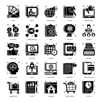 Finance and Technology Concepts in Solid Style Pack Stock Illustration