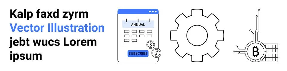 Finance and Technology Elements with Calendar, Gear, and Cryptocurrency Symbo Stock Illustration