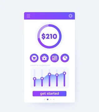 Finance app, dashboard, mobile ui design, vector Stock Illustration