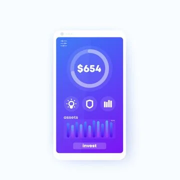 Finance app mobile ui design on phone screen Stock Illustration