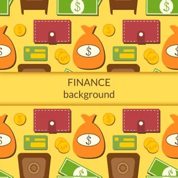 Finance background with objects in flat style and space for text Stock Illustration