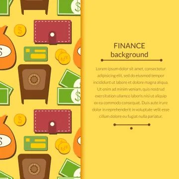 Finance background with objects in flat style and space for text Stock Illustration