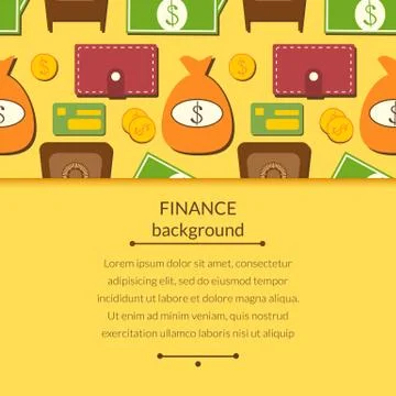 Finance background with objects in flat style and space for text Stock Illustration