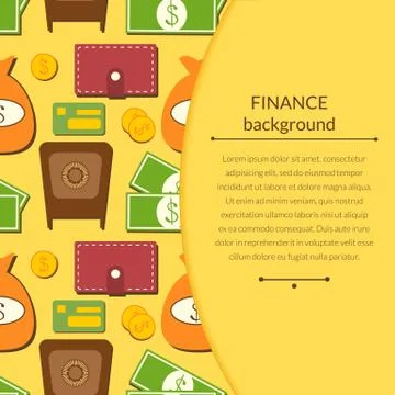 Finance background with objects in flat style and space for text Stock Illustration