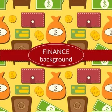 Finance background with objects in flat style and space for text Stock Illustration