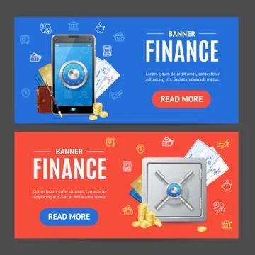 Finance Banner Horizontal Set. Vector Illustrazione stock