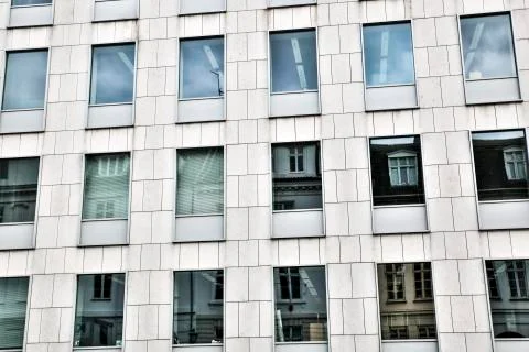 Finance Building with big windows Stock Photos