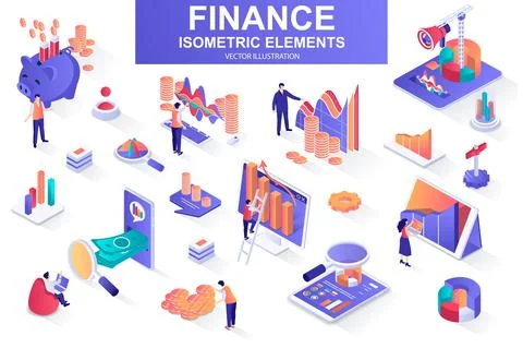 Finance bundle of isometric elements. Illustrazione stock