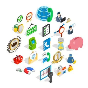 Finance center icons set, isometric style Stock Illustration