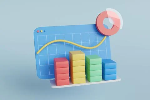 Finance chart diagram 3d in 3d style on blue background. Financial manageme.. Illustrazione stock