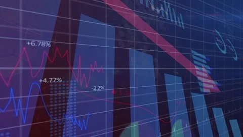 Finance chart panning showing falling bars sliding red arrow lines percent Stock Footage 333019104