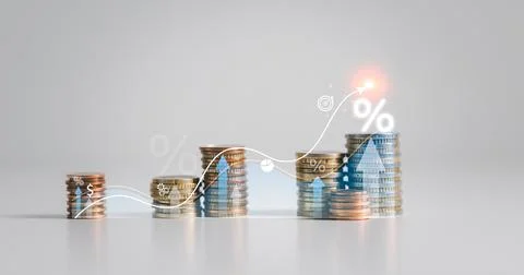 Finance chart showed a significant increase in stock market profits, driven.. Stock Photos