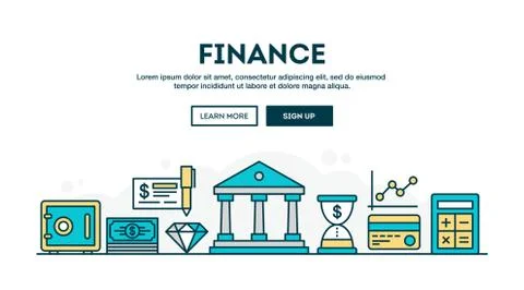 Finance, colorful concept header, flat design thin line style Stock Illustration