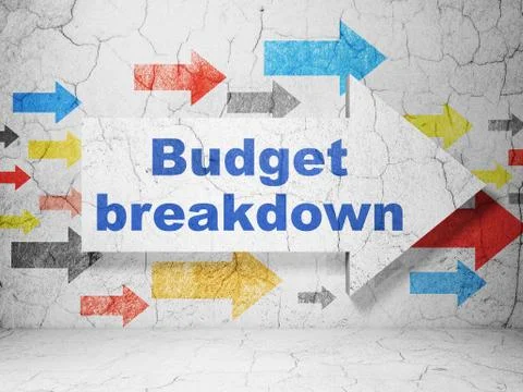 Finance concept: arrow with Budget Breakdown on grunge wall background Illustrazione stock