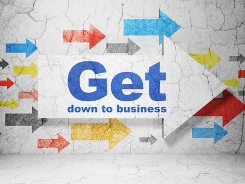 Finance concept: arrow with Get Down to business on grunge wall background Ilustración de archivo