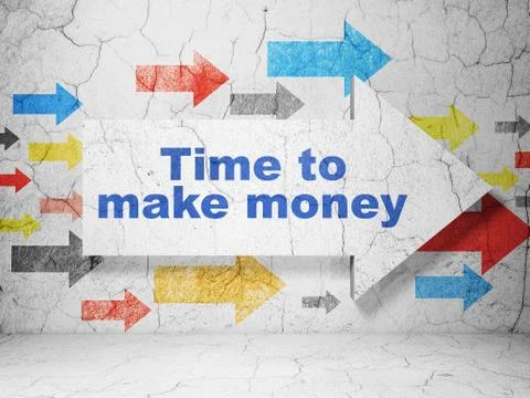 Finance concept: arrow with Time to Make money on grunge wall background Ilustración de archivo