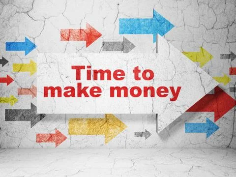 Finance concept: arrow with Time to Make money on grunge wall background Ilustración de archivo
