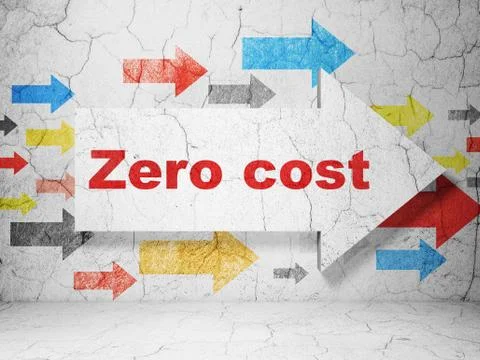Finance concept: arrow with Zero cost on grunge wall background 스톡 일러스트
