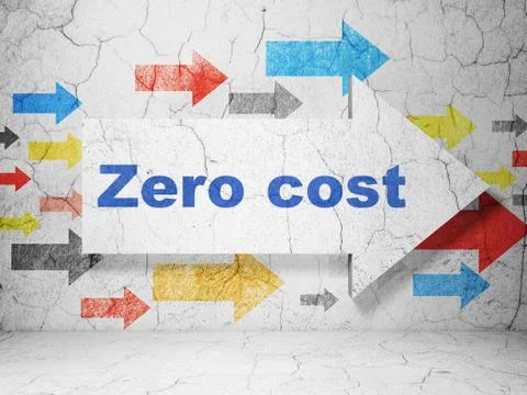 Finance concept: arrow with Zero cost on grunge wall background 스톡 일러스트