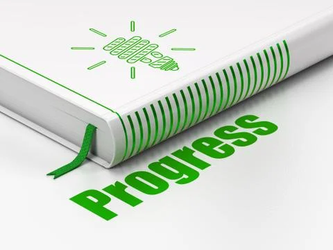 Finance concept: book Energy Saving Lamp, Progress on white background Stock Illustration