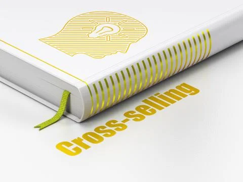 Finance concept: book Head With Light Bulb, Cross-Selling on white background Illustrazione stock