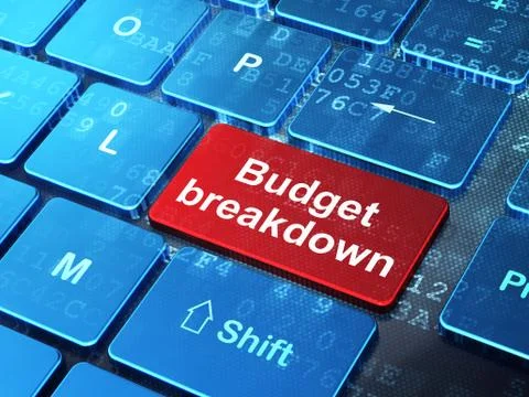 Finance concept: Budget Breakdown on computer keyboard background Illustrazione stock
