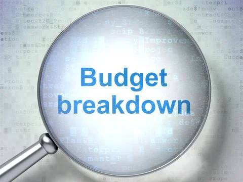 Finance concept: Budget Breakdown with optical glass Stockillustratie