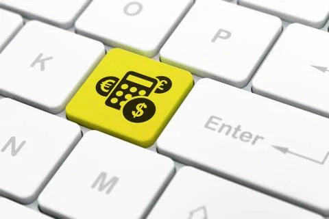 Finance concept: Calculator on computer keyboard background Illustrazione stock