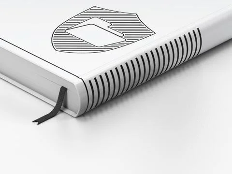 Finance concept: closed book, Folder With Shield on white background Stock Illustration