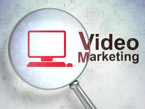 Finance concept: Computer Pc and Video Marketing with optical glass Illustrazione stock