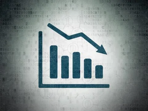 Finance concept: Decline Graph on Digital Data Paper background Illustrazione stock