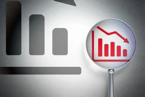 Finance concept:  Decline Graph with optical glass on digital background Stock Illustration