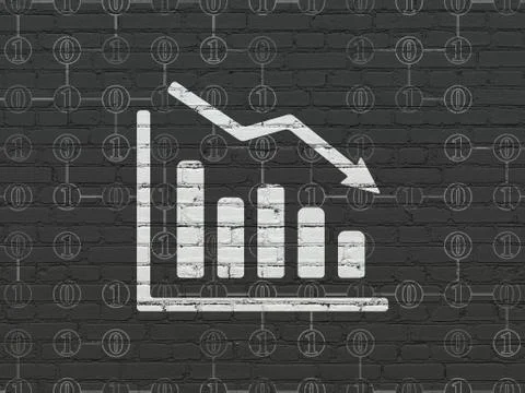 Finance concept: Decline Graph on wall background Illustrazione stock